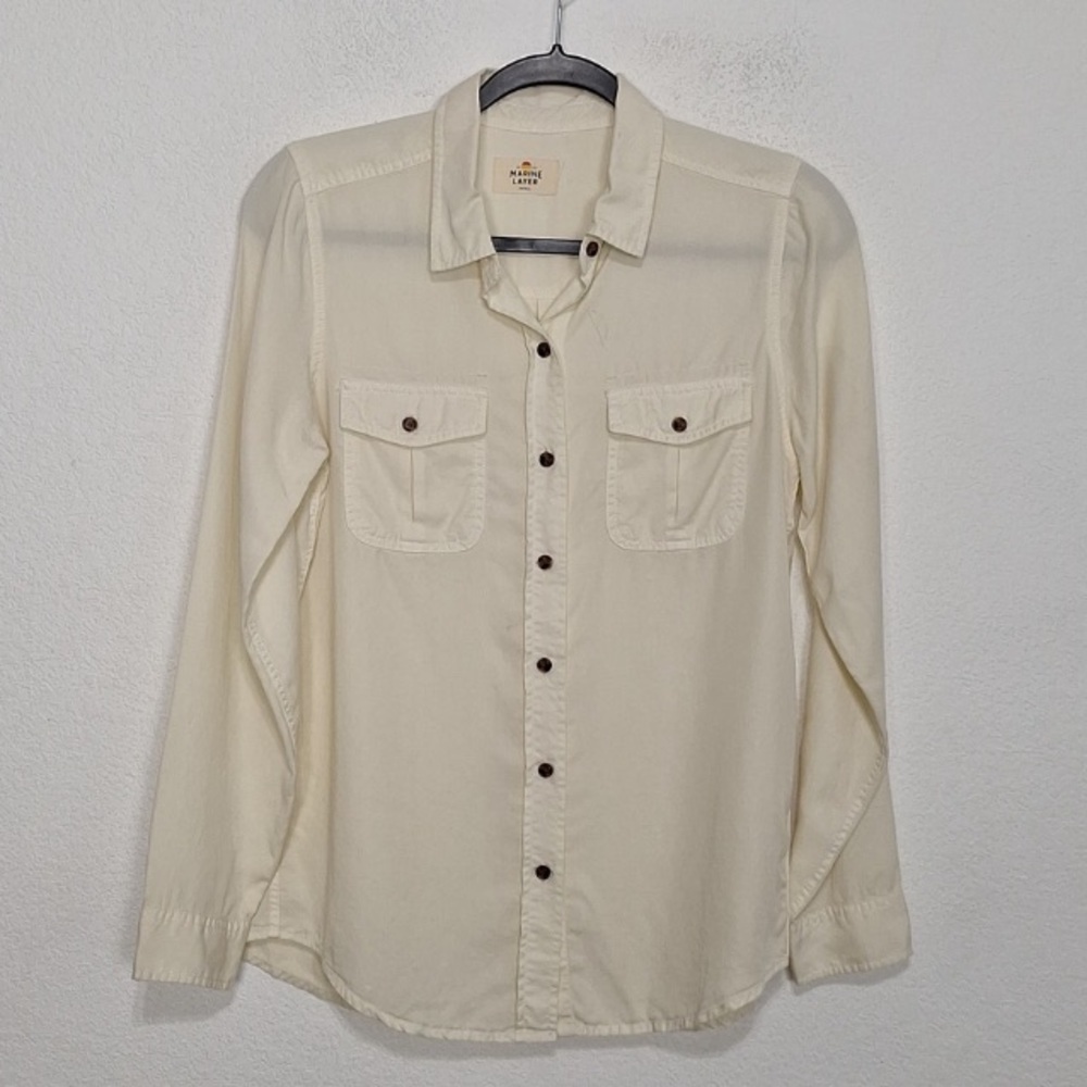 Marine Layer Cream Button Down Long Sleeve Shirt Size S